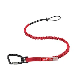 10 LB Locking Tool Lanyard with a red, elastic cord and black carabiner clip, used for securing tools up to 10 pounds.