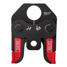 PEX Crimp Jaws tool with black and red components, designed for crimping PEX tubing. Features the brand Milwaukee.