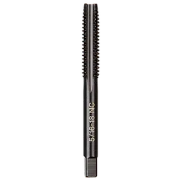 5/16"-18 NC Straight Flute Plug Tap, a black metal tool with straight flutes, designed for cutting threads in metal.