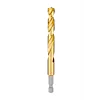 Red Helix Titanium Impact Drill Bit with a golden, twisted design and a silver hexagonal base, designed for enhanced durability and cutting efficiency.
