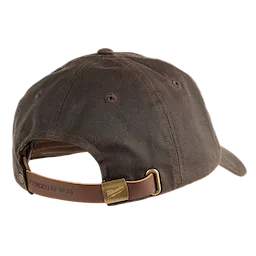 Waxed Canvas Adjustable Hat in brown with a leather strap. The strap reads "Founded in 1924" and has a brass buckle.