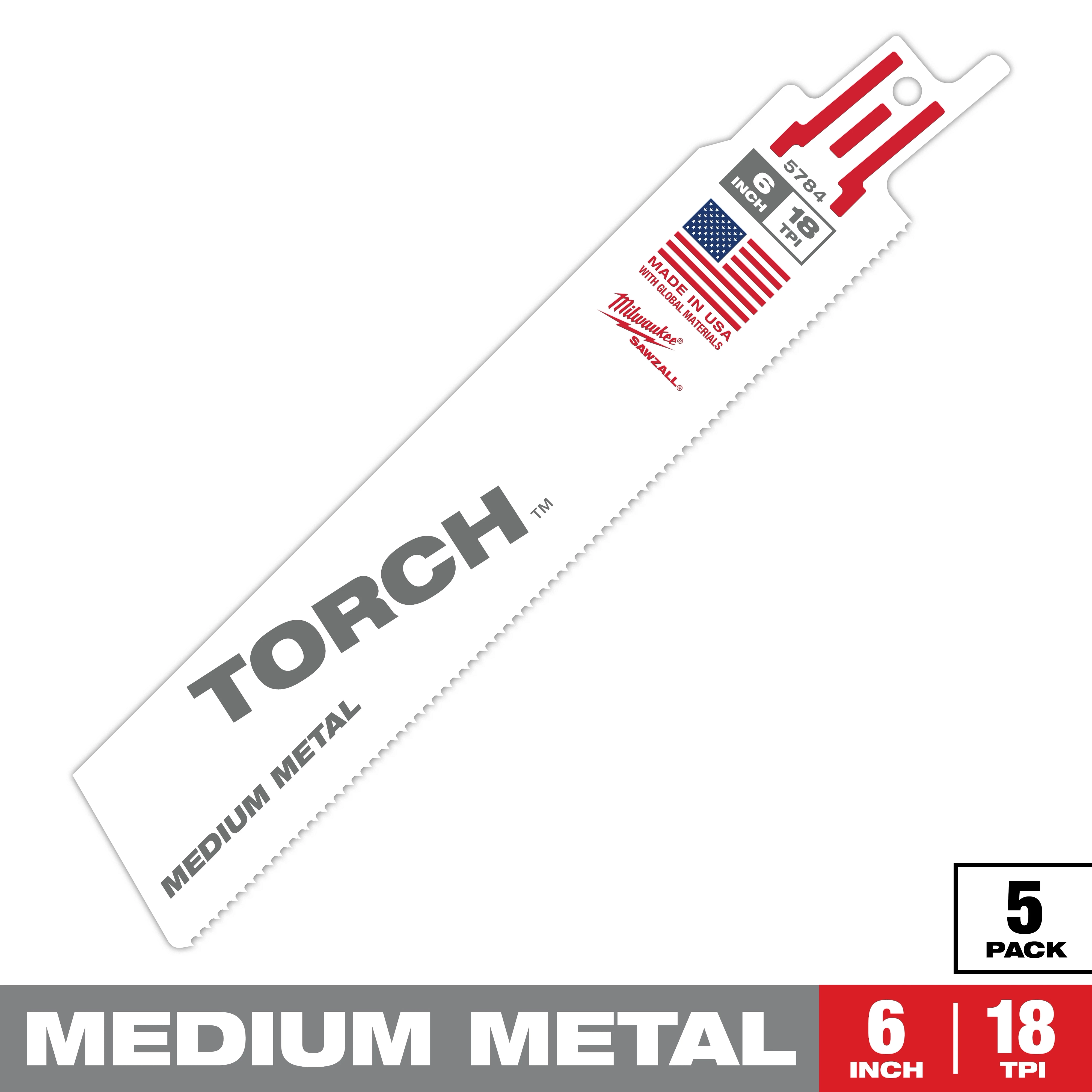 Product image for Milwaukee 48-00-5784 6" x 18-TPI TORCH™ SAWZALL® Carbide Blade, Rigid Conduit/Strut (5/Pack)