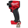 The M18 FUEL™ SURGE™ 1/4" Hex Hydraulic Driver is a cordless, red and black power tool with a sleek ergonomic design, featuring a gripped handle and firm attachment points. The Milwaukee logo is prominently displayed on the side. A metal belt clip is attached to the bottom part of the handle.