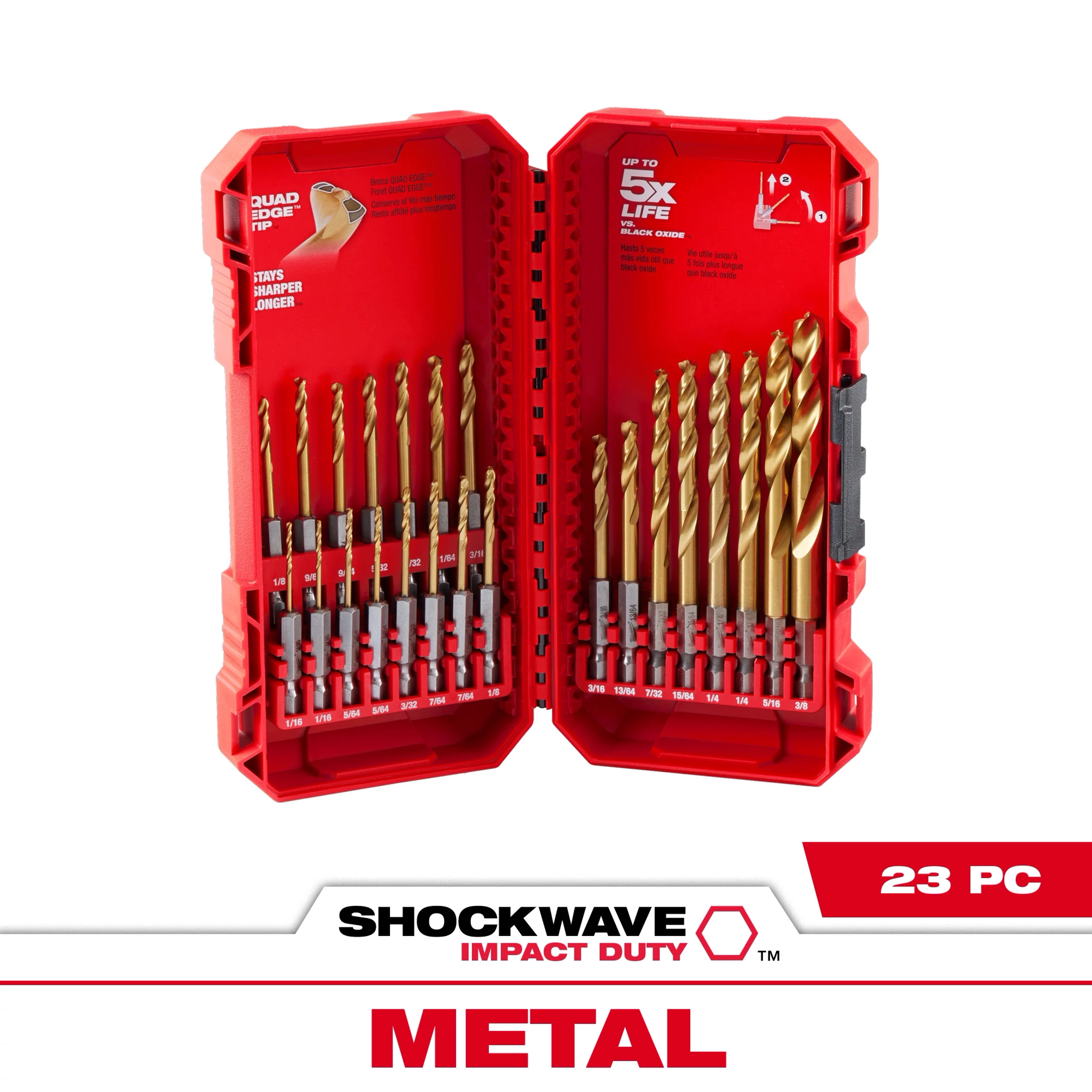 SHOCKWAVE Impact Duty™ RED HELIX™ Titanium Drill Bit Set - 23PC