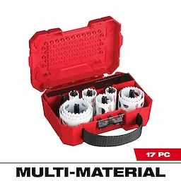HOLE DOZER Bi-Metal Hole Saw Kit - 17PC includes various sizes of hole saws in a red carrying case with a black handle.