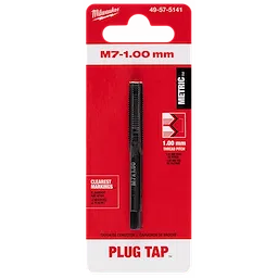 M7-1.00mm Straight Flute Plug Tap in black, displayed in a red and white packaging, with clear markings and a 1.00mm thread pitch.