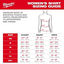 Milwaukee Women's Shirt Sizing Guide