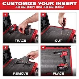 Step-by-step instructions to customize a Custom Foam Insert by tracing, cutting, removing, and placing tools within the insert.