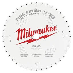 Milwaukee Circular Saw Blade for fine finish wood cutting, 7-1/4 inch, 40 teeth, with ATB tooth pattern, anti-friction coating, and laser-cut technology.