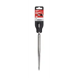 SDS-PLUS SLEDGE 10" Bull Point Chisel, designed for concrete work, featuring a hardened, pointed tip in a black plastic holder.