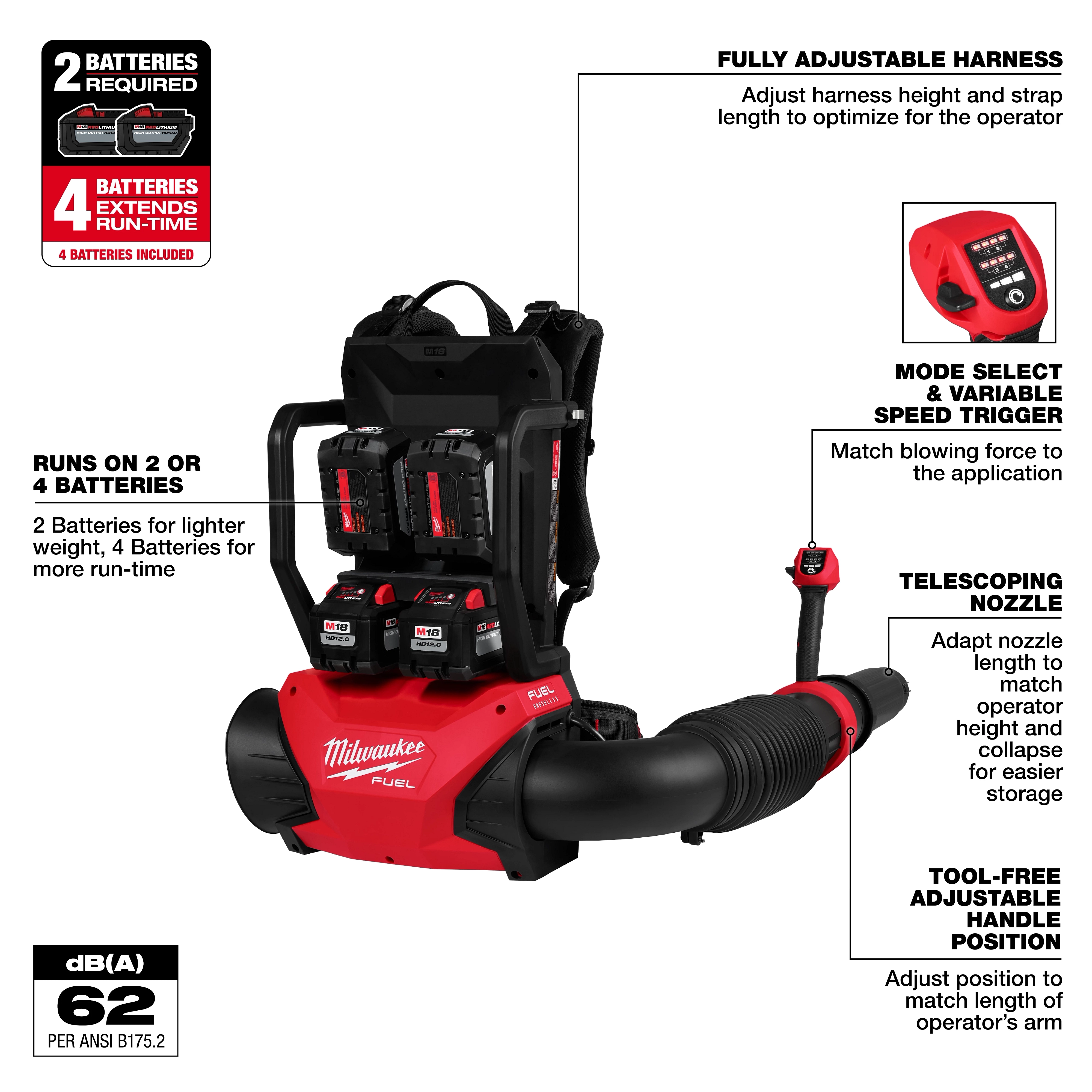 M18 FUEL™ Dual Battery Backpack Blower