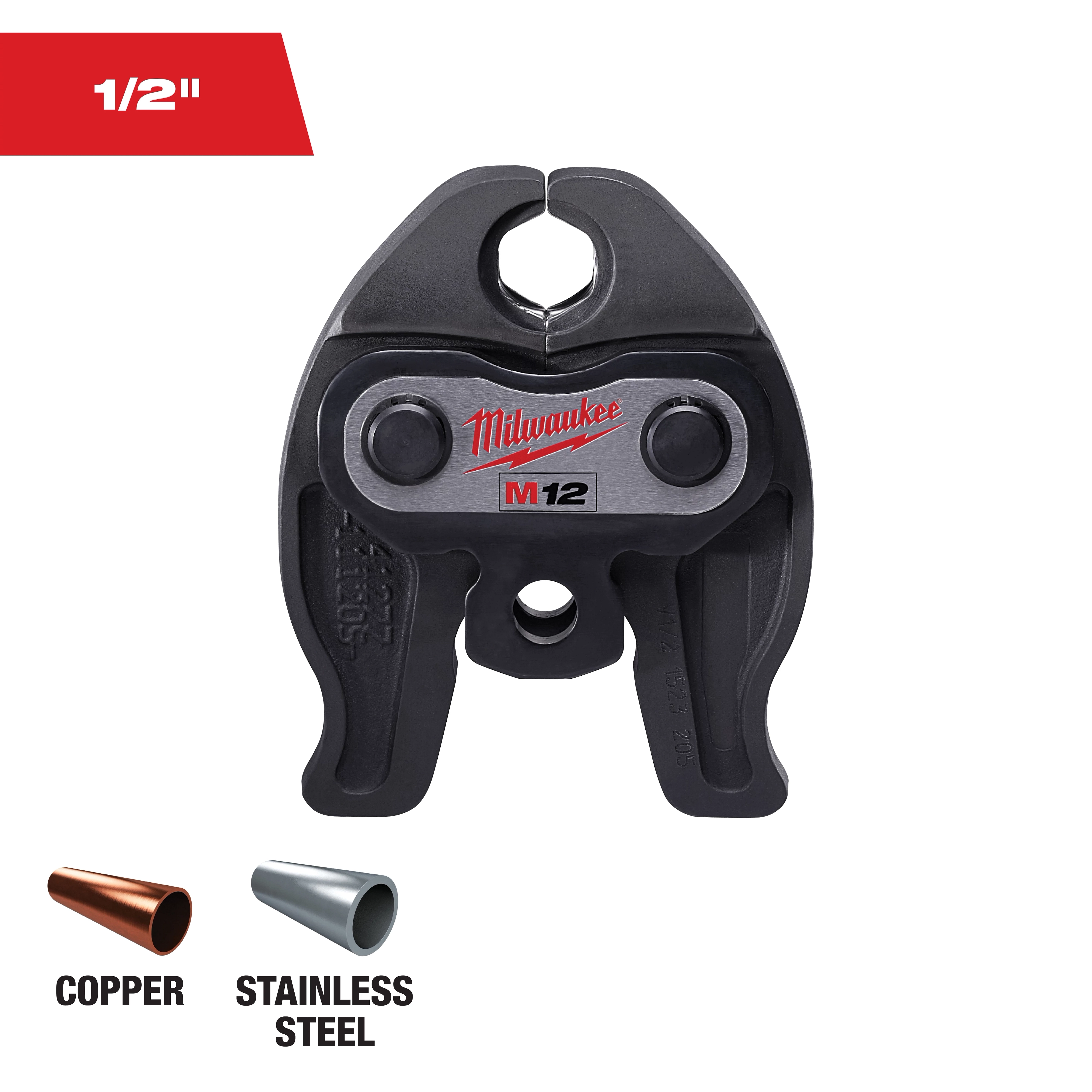1/2" CTS-V Press Jaw for M12 FORCELLOGIC Press Tool, compatible with copper and stainless steel pipes.