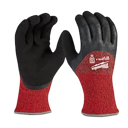 Cut Level 4 Winter Dipped Gloves - S are red and black gloves with a textured grip, designed for high durability and warm use.
