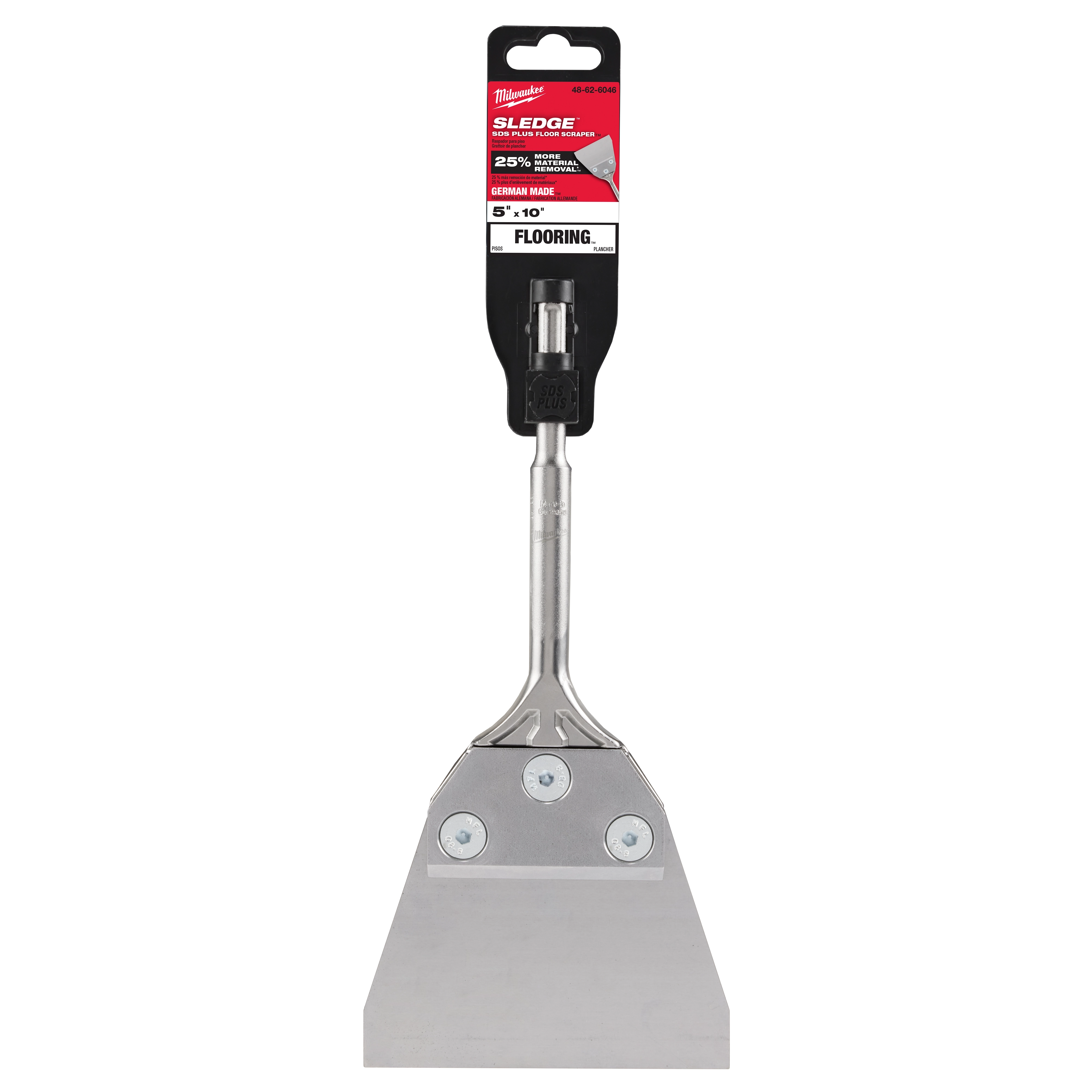 The image shows the SDS PLUS SLEDGE Floor Scraper, a tool with a wide, flat metal blade and attachment for floor removal tasks.