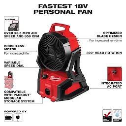 M18 18 Volt Lithium Ion Brushless Cordless PACKOUT Jobsite Fan (Tool Only)