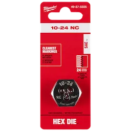 10-24 NC 1-Inch Hex Threading Die in packaging with "Clearest Markings" and "Hex Die". It has 24 threads per inch for NC threads.