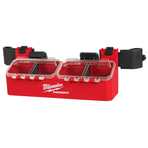The PACKOUT Tool Box 2-Bin Attachment is a red portable storage unit with two clear-lidded bins for organizing tools and accessories.