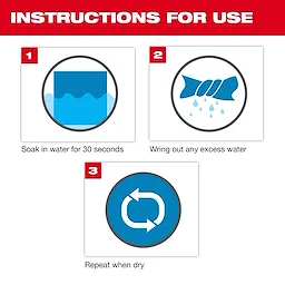 Instructions for Cooling PPE: Soak in water for 30 seconds, wring out excess water, and repeat when dry.