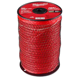 Roll of Milwaukee red string trimmer line, covered in black mesh.