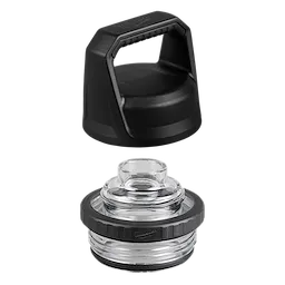 The PACKOUT Chug Lid consists of a black handle cap and a transparent chug spout with a black ring, designed for secure, easy drinking.