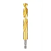 The Red Helix Titanium Impact Drill Bit features a gold-colored titanium coating and a spiral design for enhanced drilling efficiency. It is fitted with a hex shank for secure attachment to impact drivers, offering durability and precision in heavy-duty applications.