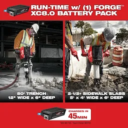 MX FUEL Breaker Kit with FORGE XC8.0 battery pack. Suitable for a 50' trench and 2.5+ sidewalk slabs. Charges in 45 minutes.