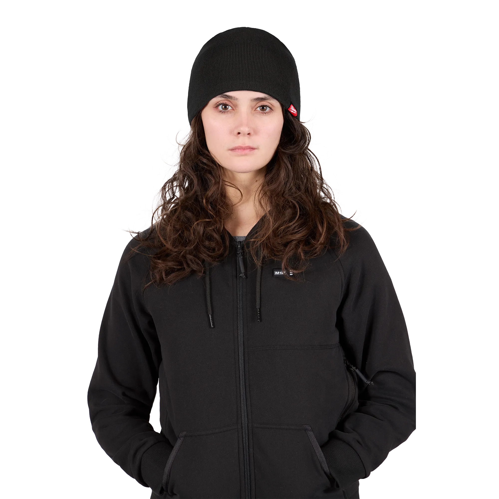 Image of a woman wearing the Milwaukee Fleece-Lined Beanie in black