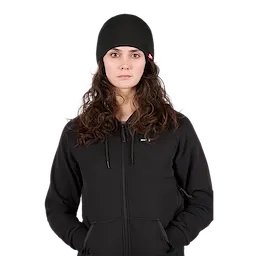 Image of a woman wearing the Milwaukee Fleece-Lined Beanie in black