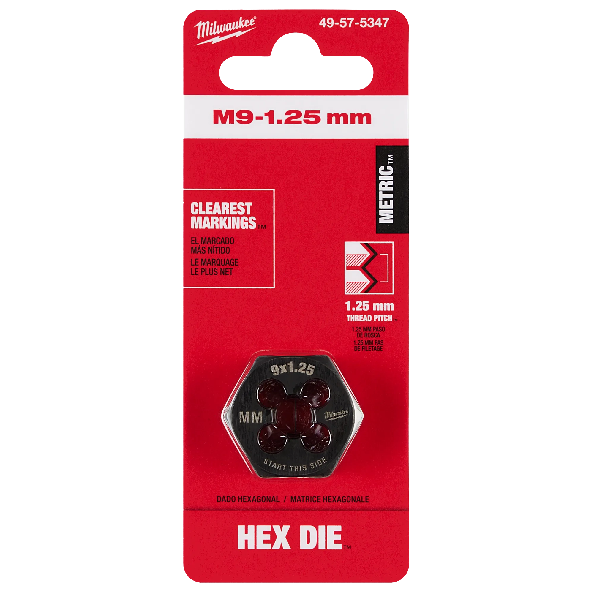 M9-1.25 mm 1-Inch Hex Threading Die in its packaging