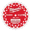 Milwaukee 10-1/4” 28T Thick Kerf Framing Circular Saw Blade with red background, straightest cuts, and longer life.