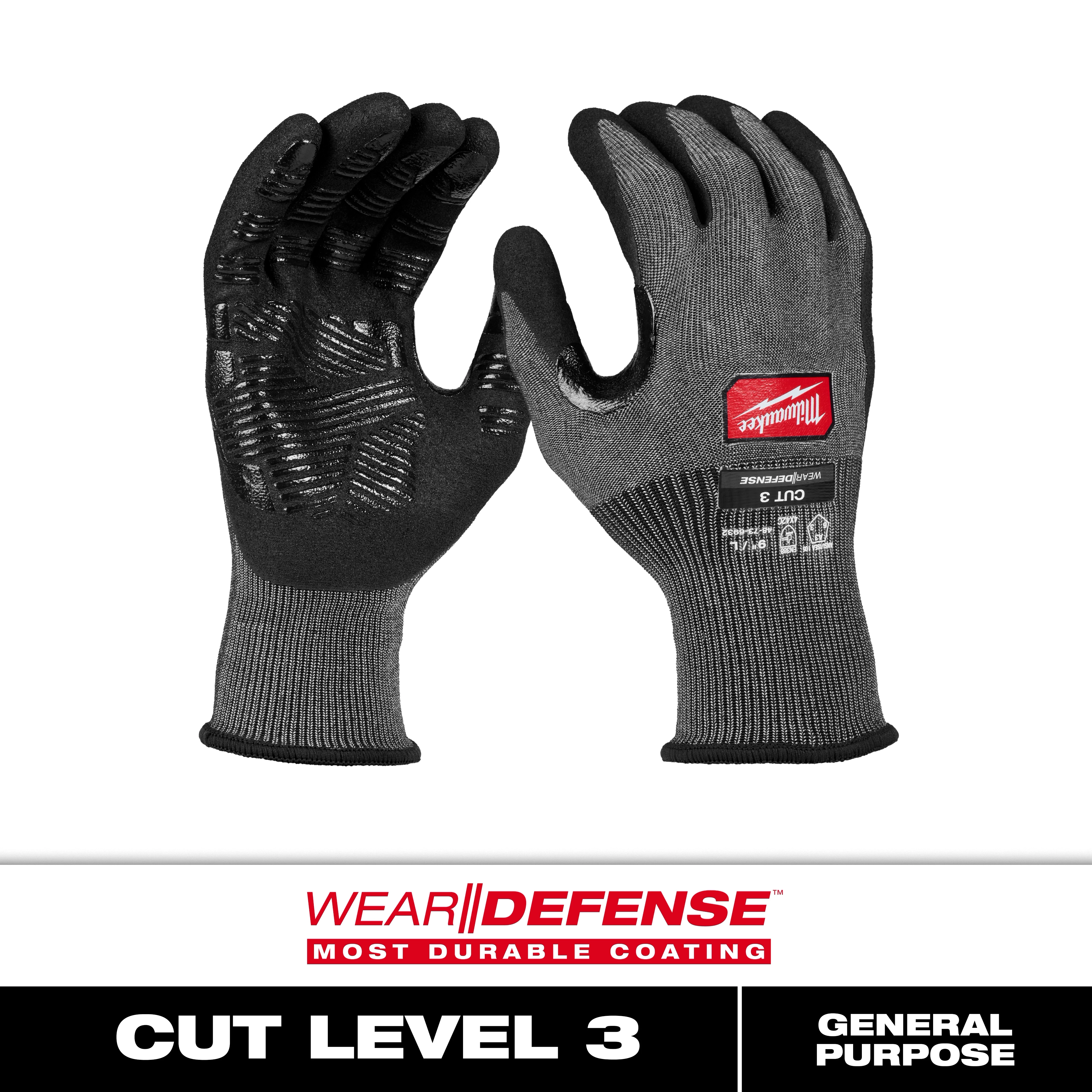 Milwaukee Cut Level 3 High Dexterity Nitrile Dipped Gloves w/ WEAR-DEFENSE Protection - General Purpose.