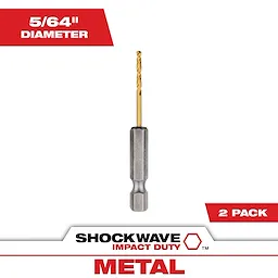 SHOCKWAVE 5/64 in. Titanium Drill Bit features a 5/64-inch diameter designed for metal drilling. The drill bit comes in a two-pack and is part of the SHOCKWAVE impact duty line. The titanium coating enhances durability and performance.