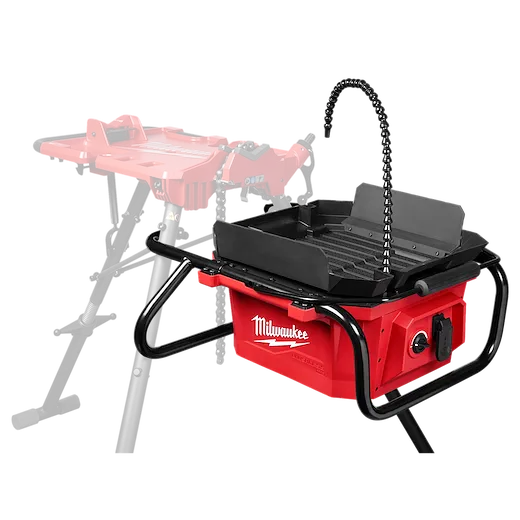 Milwaukee M18 Brushless Pipe Threading Oiler attached to a dedicated workbench.