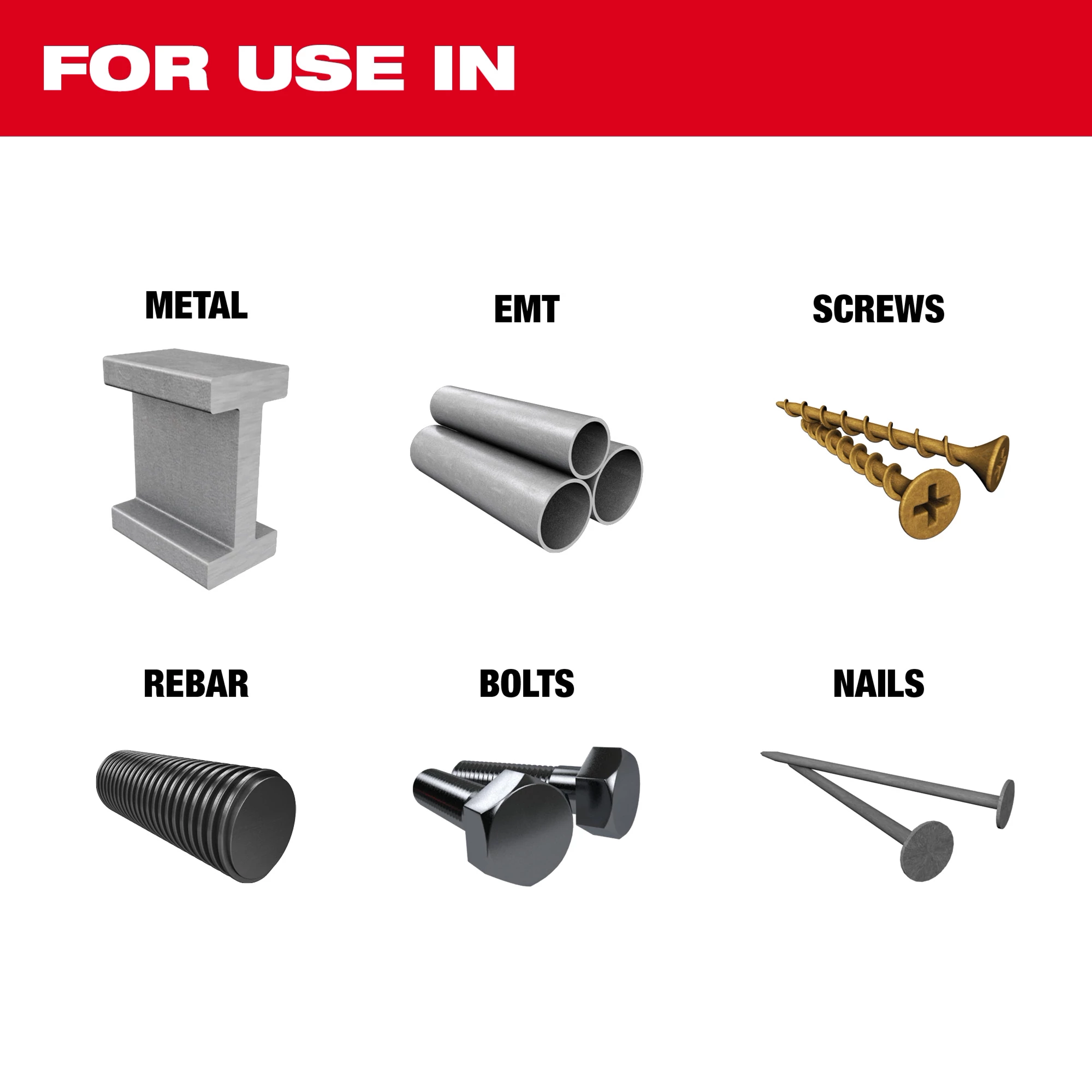 NITRUS CARBIDE Extreme Metal Universal Fit OPEN-LOK Multi-Tool Blade shown for use on metal, EMT, screws, rebar, bolts, and nails.