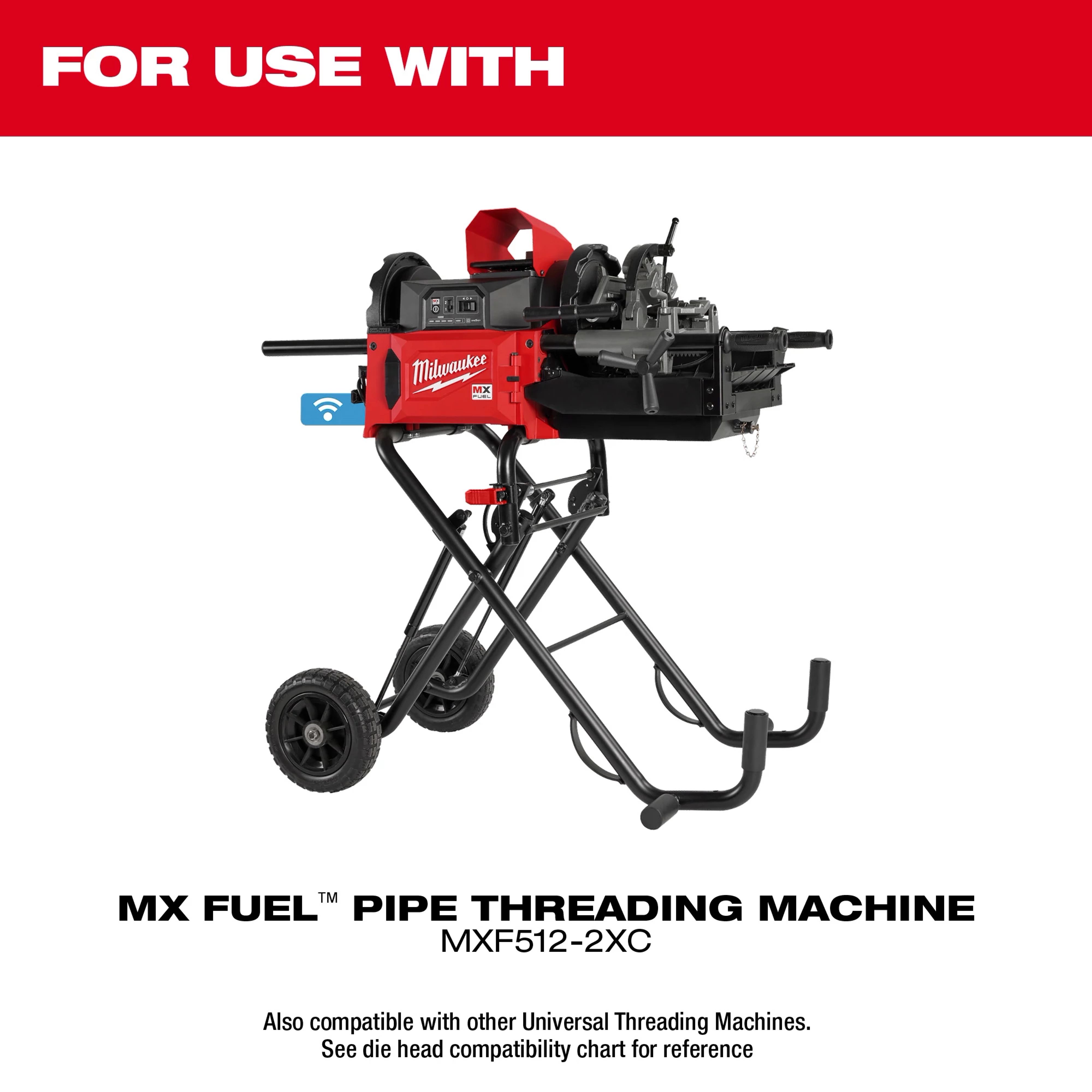 Universal Dies Image Reel compatible with the MX Fuel Pipe Threading Machine. Features include portability and pipe-threading capabilities.