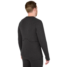 Milwaukee Heated Merino Wool Crew Neck Baselayer in dark gray, worn by a model shown from the back, featuring long sleeves.
