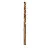 The RED HELIX™ Cobalt 1/4" Drill Bit is a metal drill bit designed for durability and precision. It features a twist design with a bronze finish and a sharp, pointed tip.