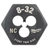 8-32 NC 1-Inch Hex Die with the brand logo, labeled with threading size, and instructions to start from this side.