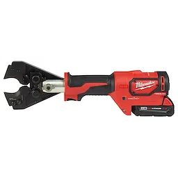750 MCM Cu/Al Cutting Jaw, a red and black handheld cordless cutting tool with a battery pack, designed for cutting cables.
