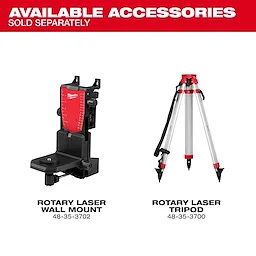 Available accessories include the rotary laser wall mount and the rotary laser tripod