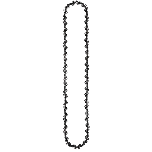 A long, black beaded necklace with a repeating pattern of small and large beads.