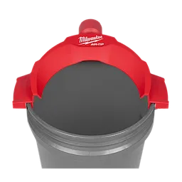 AIR-TIP Bucket Topper Dust Collector in red and gray, designed to fit over the opening of a standard cylindrical bucket.