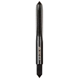 1/4"-28 NF Straight Flute Plug Tap with fine threads, black finish, and tapered tip for cutting and threading holes in metals.