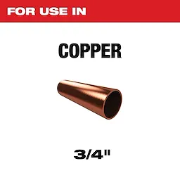 Copper 3/4" pipe, shown on a white background with text indicating it is for use in copper applications.