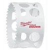 Milwaukee 3" Hole Dozer Bi-Metal Hole Saw with white body, large side holes, and red logo for cutting holes in various materials.
