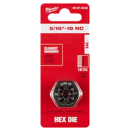 5/16"-18 NC 1-Inch Hex Threading Die in original red packaging, showing 18 threads per inch and clear markings.