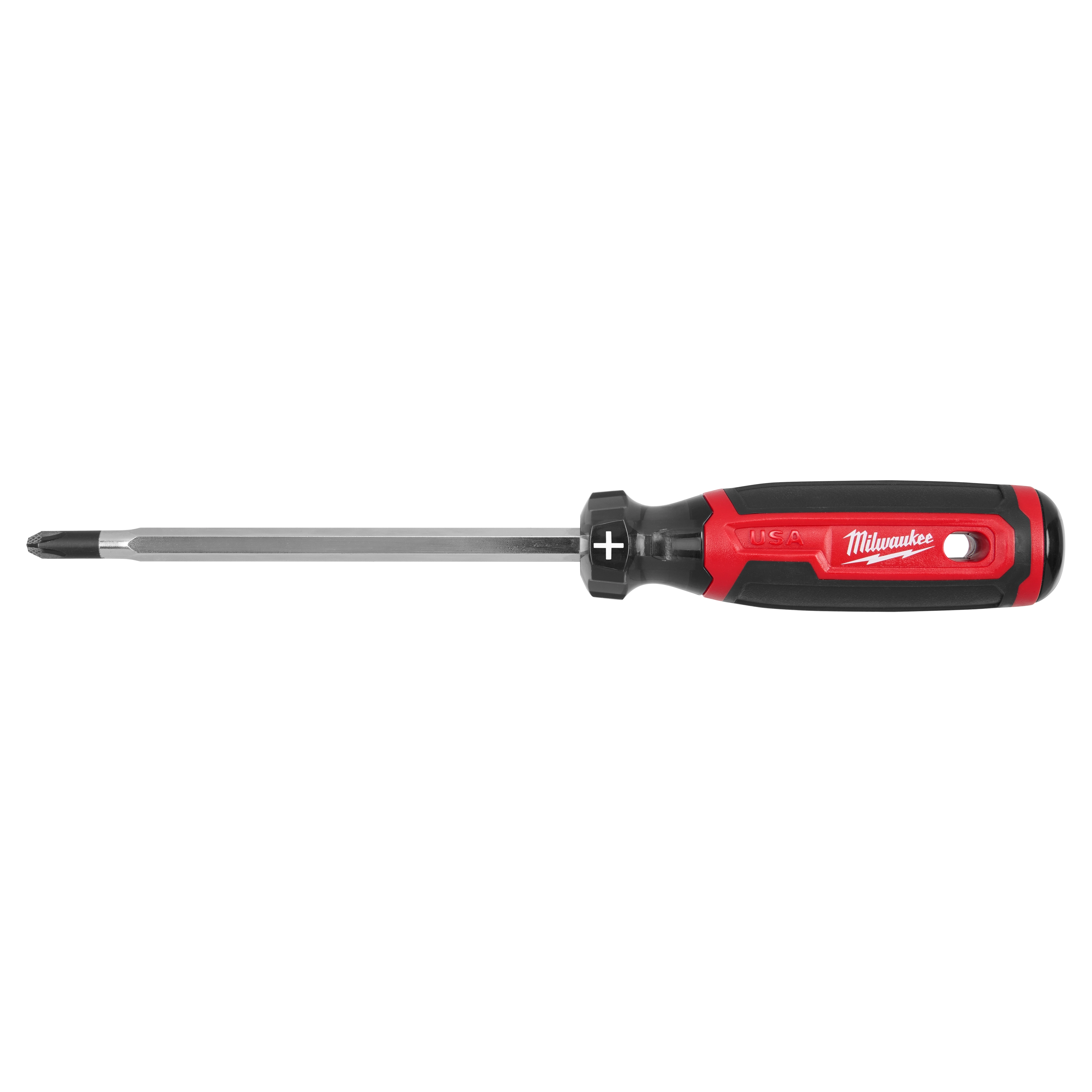 #3 Phillips 6" Cushion Grip Screwdriver (USA) with a black and red handle. The shaft is steel and has a Phillips head.