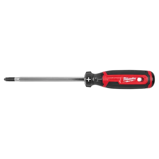 #3 Phillips 6" Cushion Grip Screwdriver (USA) with a black and red handle. The shaft is steel and has a Phillips head.