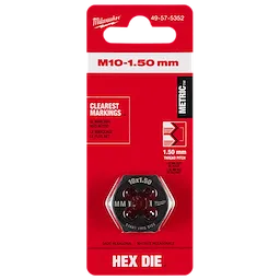 M10-1.50 20mm 1-Inch Hex Threading Die in original packaging with red and white background, metric thread pitch 1.50 mm.