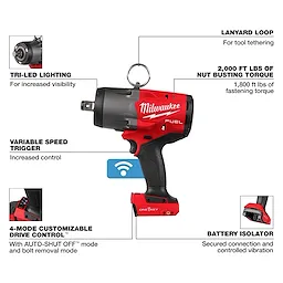 M18 FUEL 3/4" High Torque Impact Wrench w/ ONE-KEY shown with labeled features around the tool.